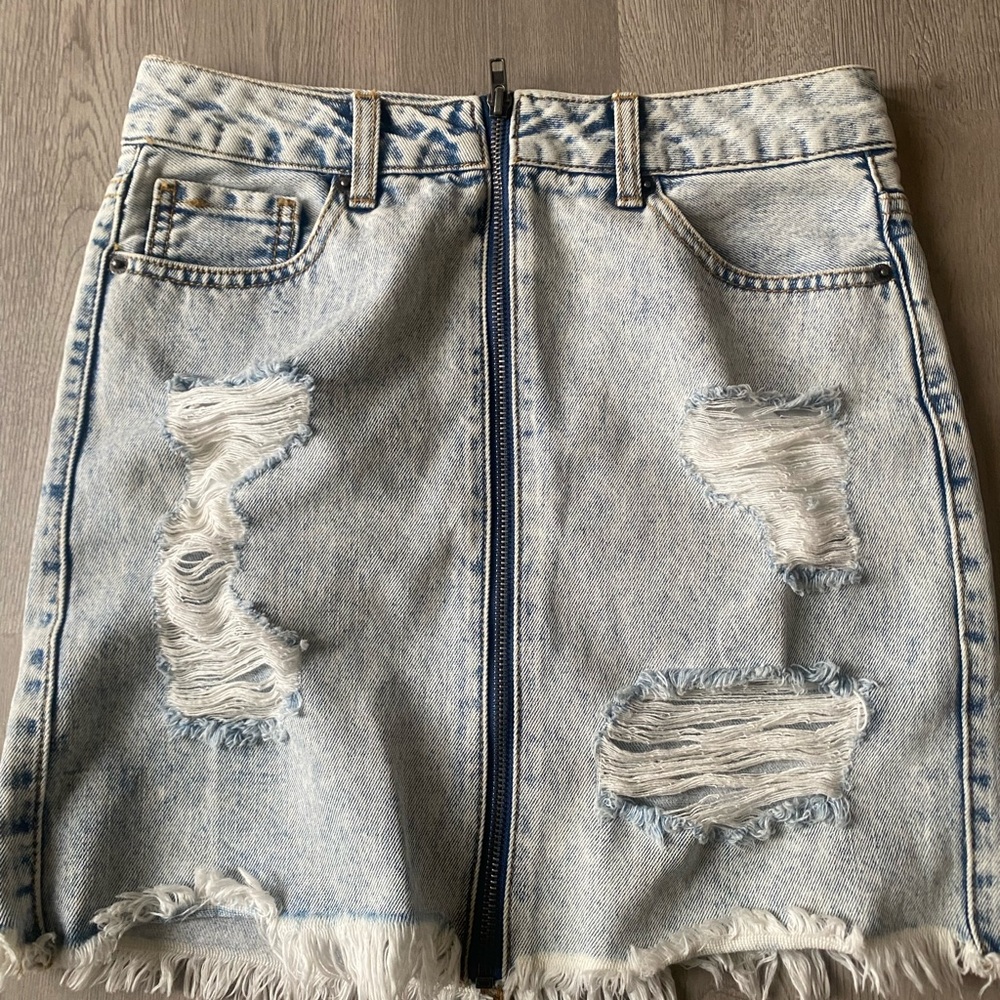 Distressed Denim Zip Skirt